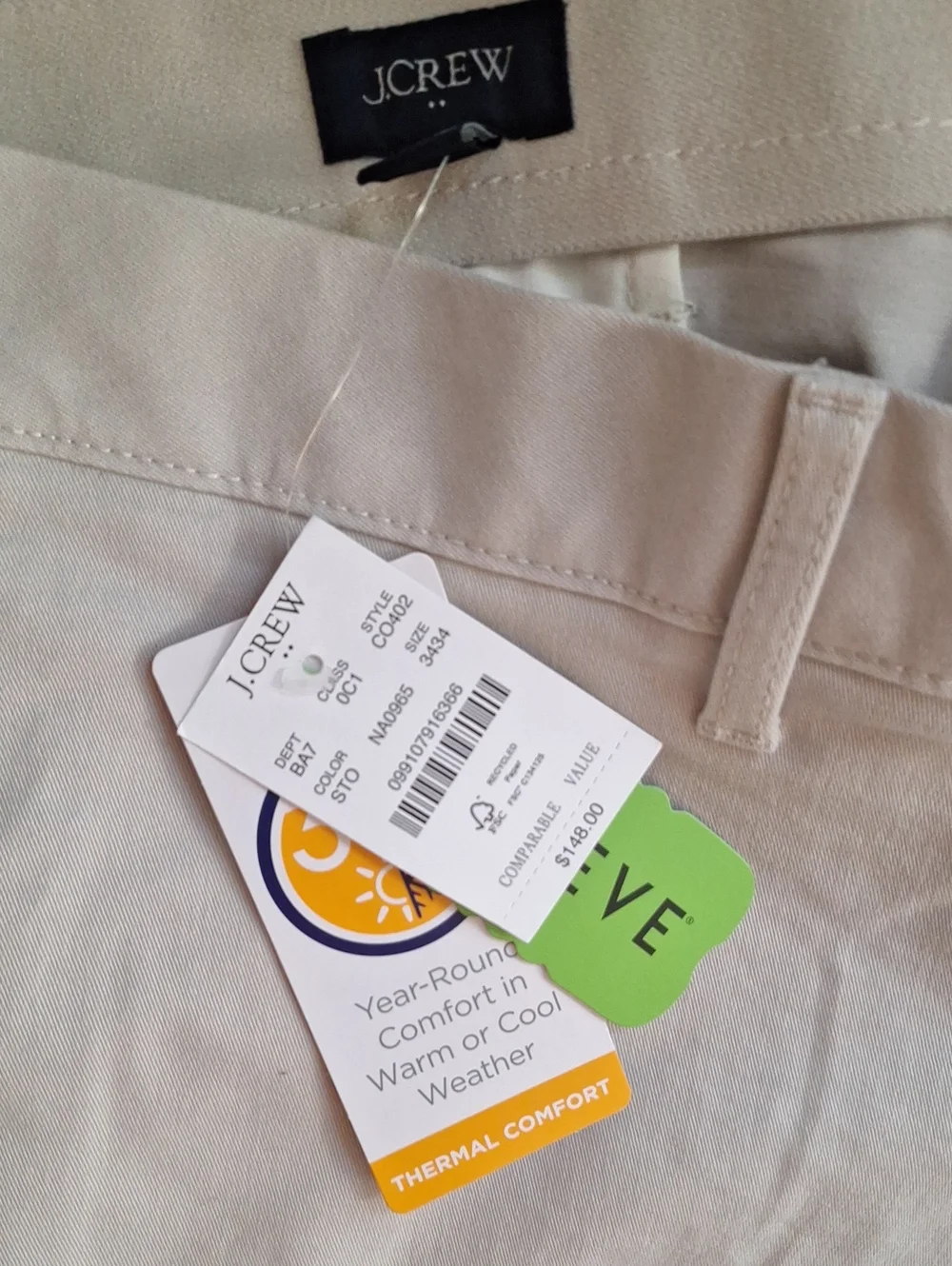 New J.crew H3167 34 34 stone Slim-fit flex chino pant Slim